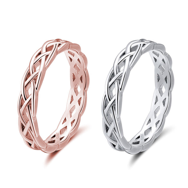 twisted silver woven band ring