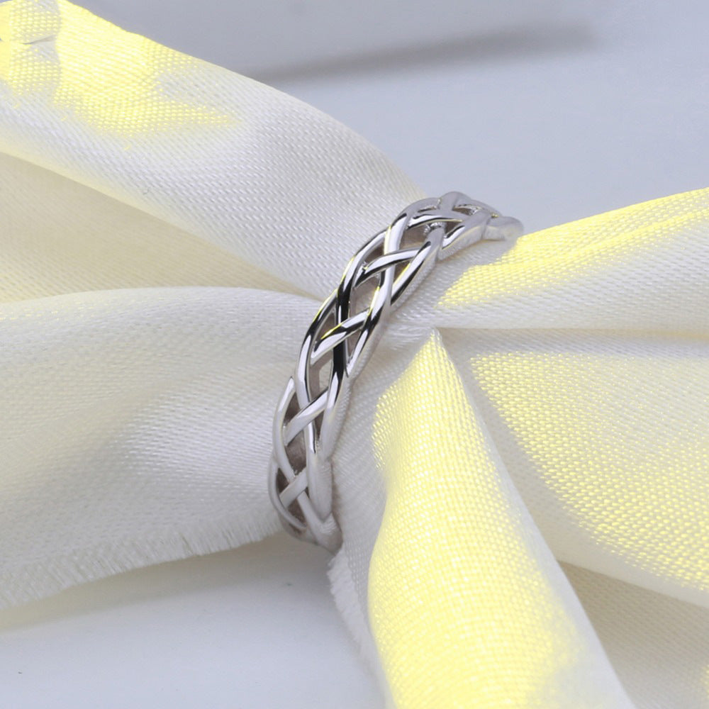 twisted silver woven band ring