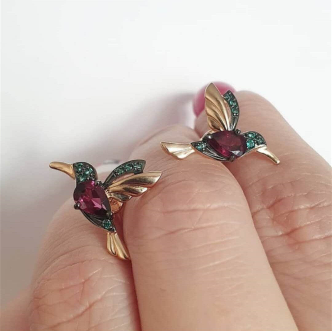 hummingbird enamel and zirconia earrings