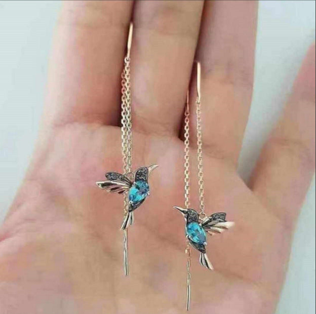 hummingbird enamel and zirconia earrings