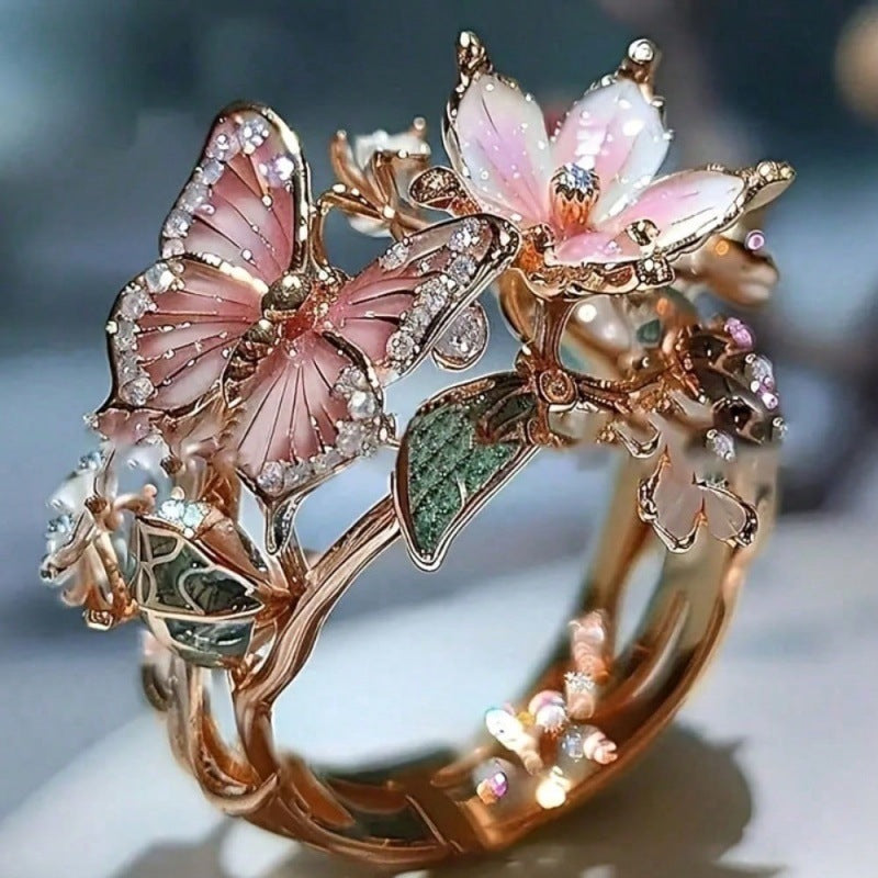 natur bright butterfly zirconia ring