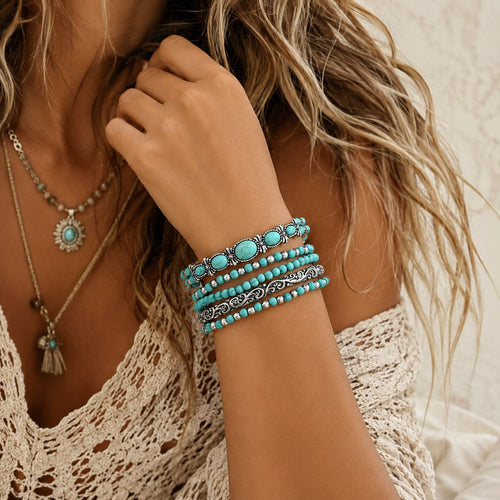 bohemian turquoise beaded bracelet set
