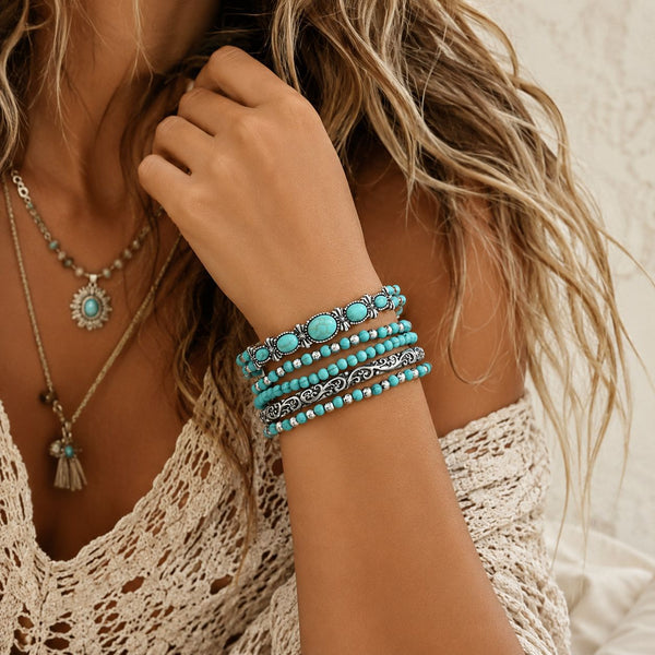 bohemian turquoise beaded bracelet set