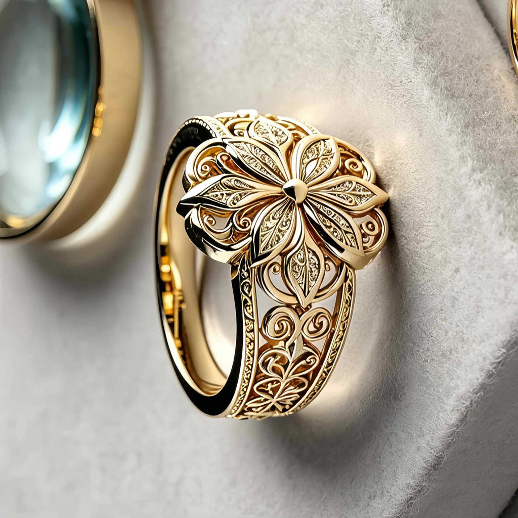 exotic floral zirconia gold ring