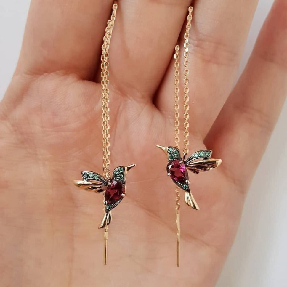 hummingbird enamel and zirconia earrings