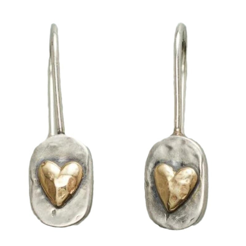 vintage golden heart silver earrings