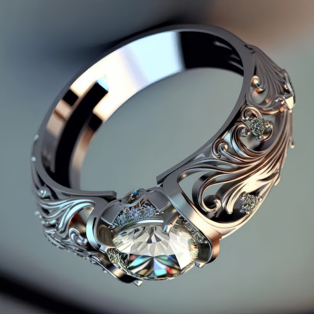 exotic crystal silver ring