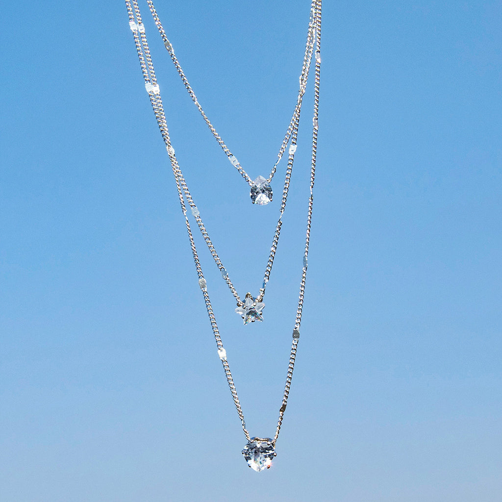 three pendant necklace with gold zirconia
