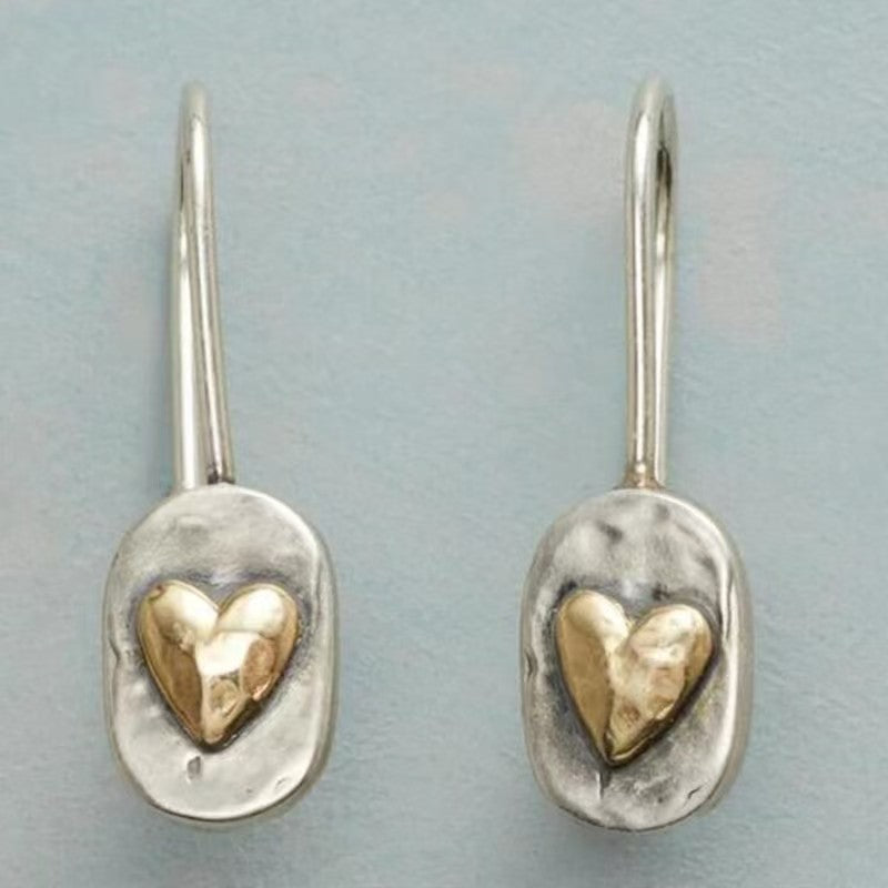 vintage golden heart silver earrings