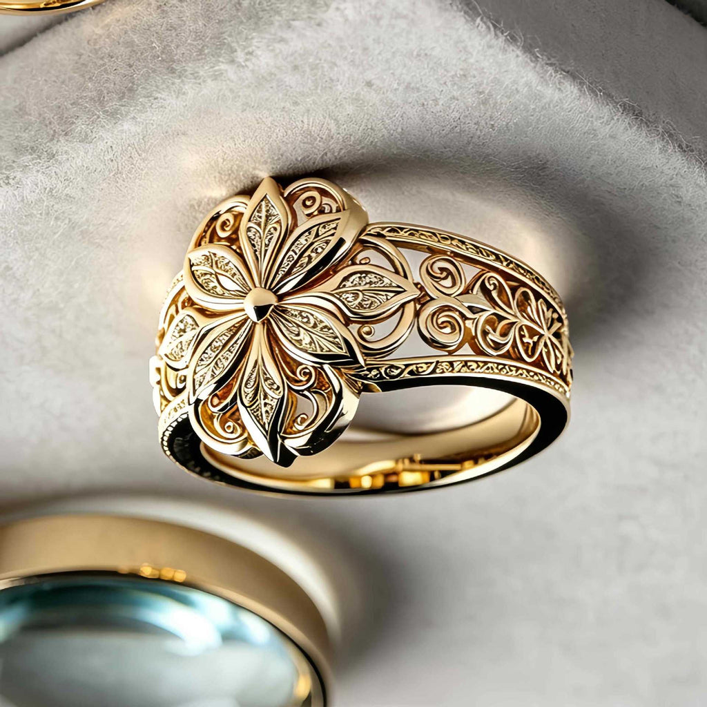 exotic floral zirconia gold ring