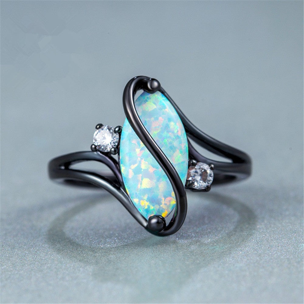 vintage black silver opal crystal accent ring