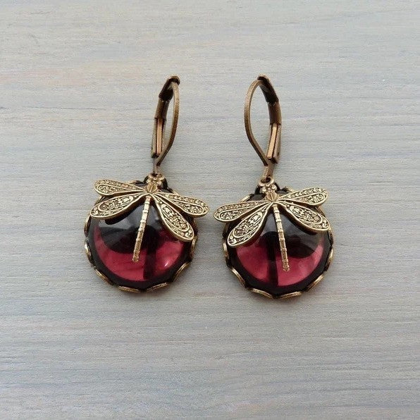spherical dragonfly earrings in antique gold