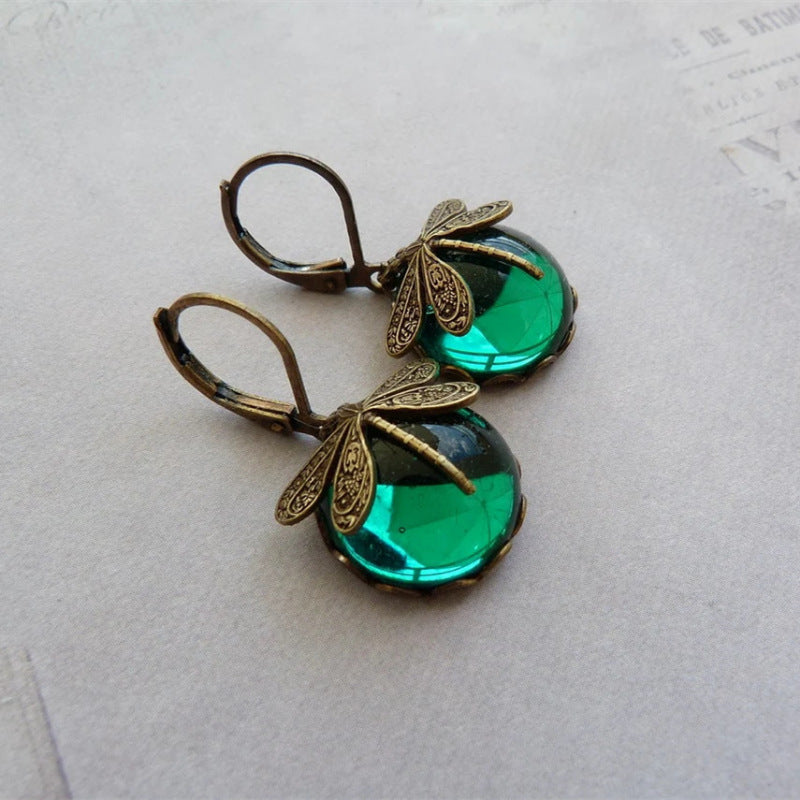 spherical dragonfly earrings in antique gold