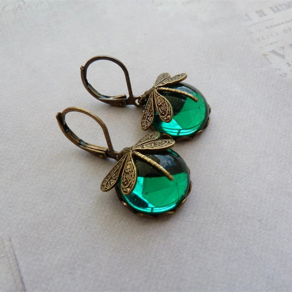 spherical dragonfly earrings in antique gold