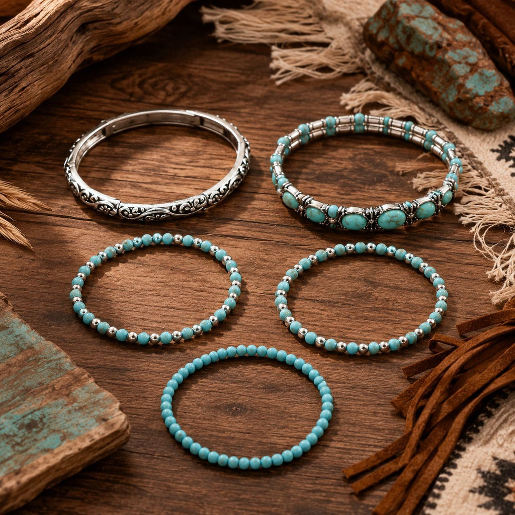bohemian turquoise beaded bracelet set