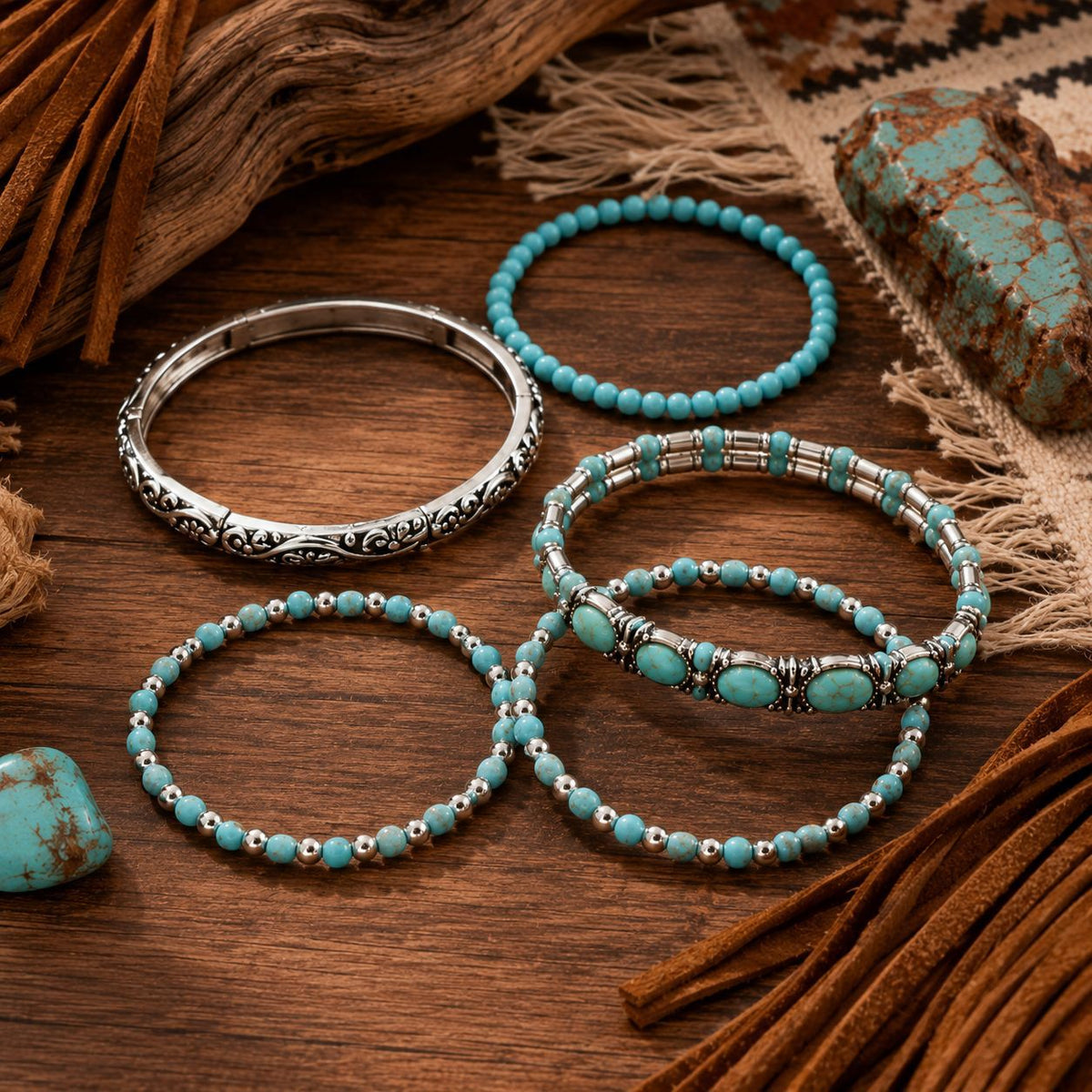 bohemian turquoise beaded bracelet set