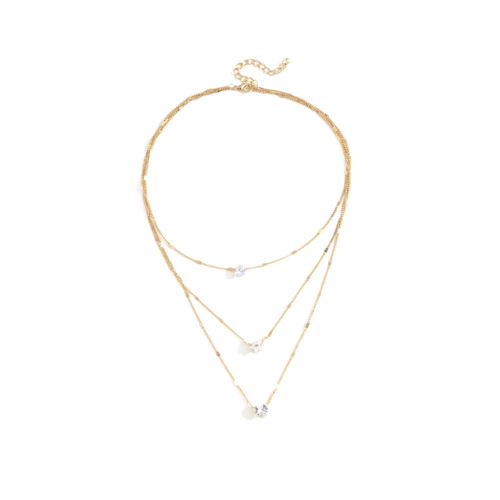 three pendant necklace with gold zirconia