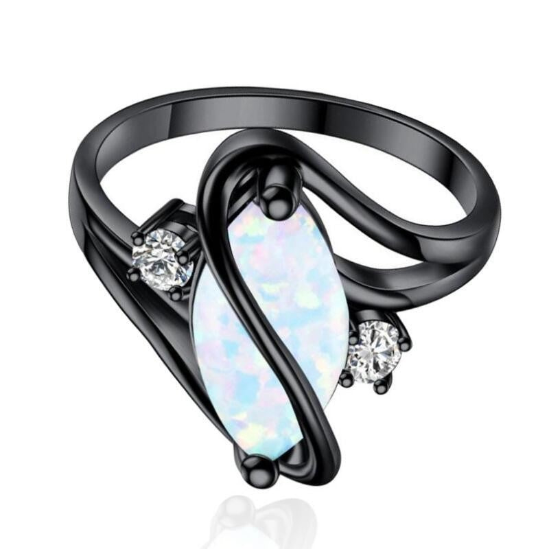 vintage black silver opal crystal accent ring