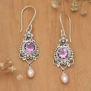 vintage glass dangling pearl earrings