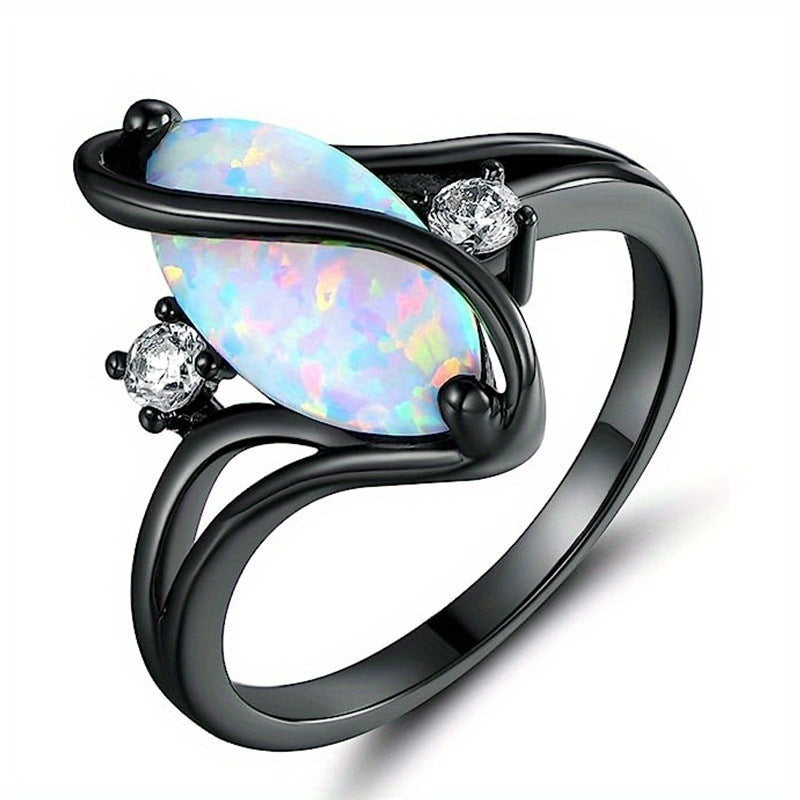 vintage black silver opal crystal accent ring