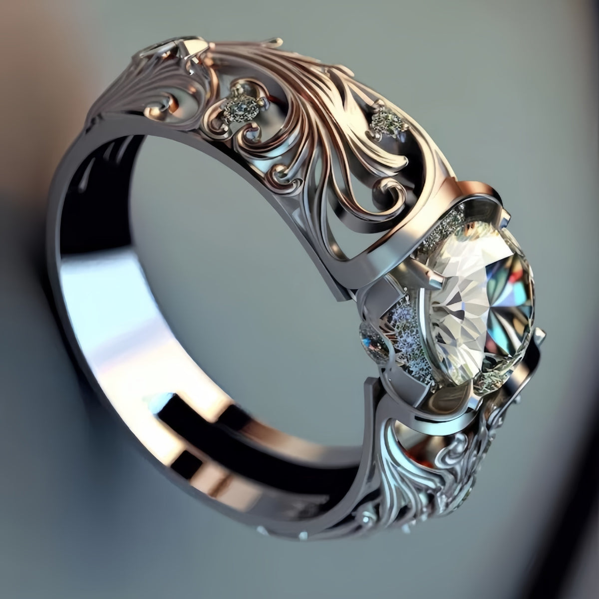 exotic crystal silver ring