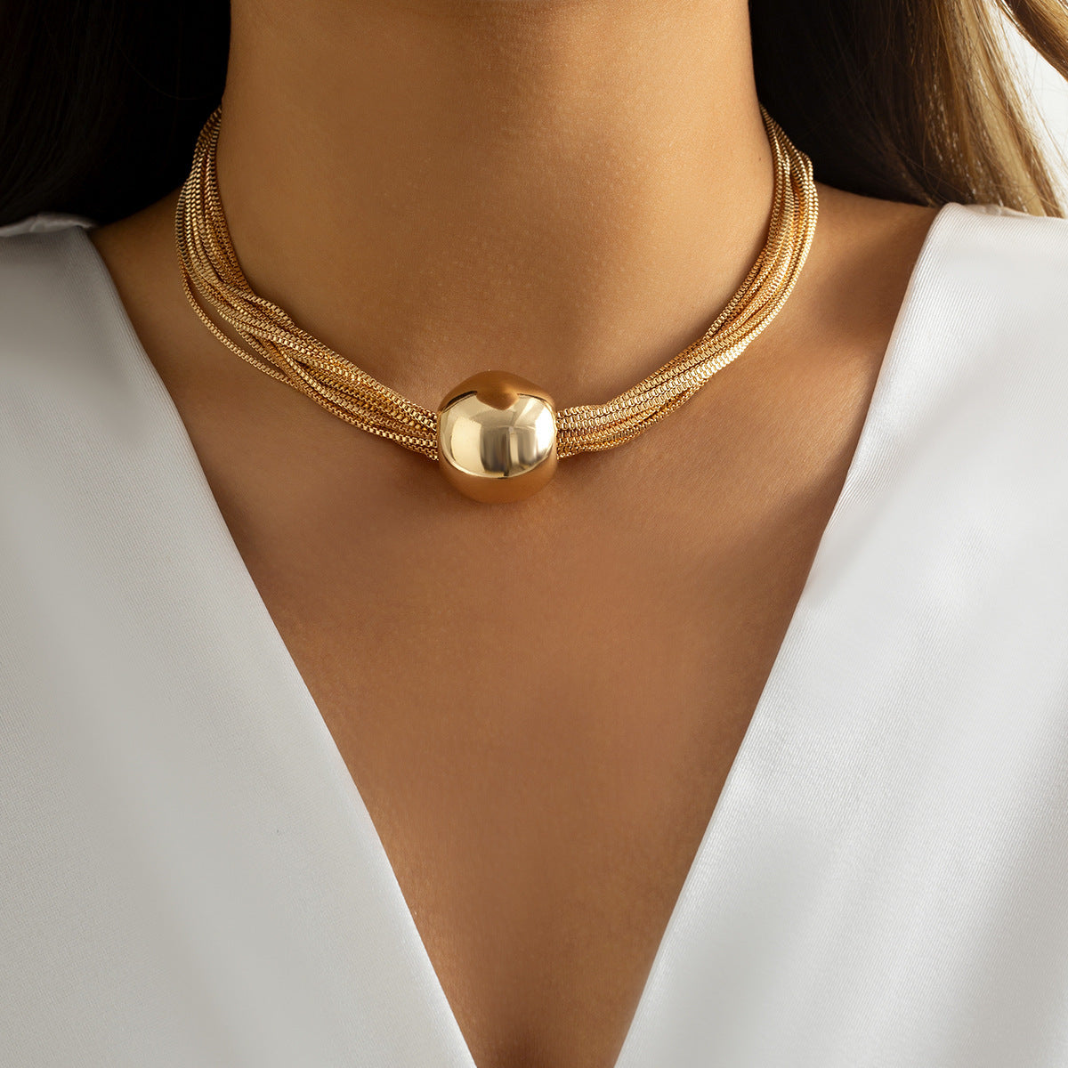 vintage gold multi strand ball pendant necklace