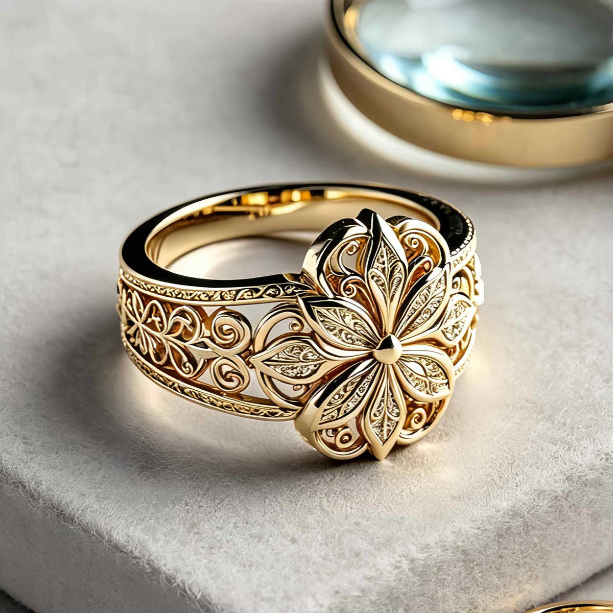 exotic floral zirconia gold ring