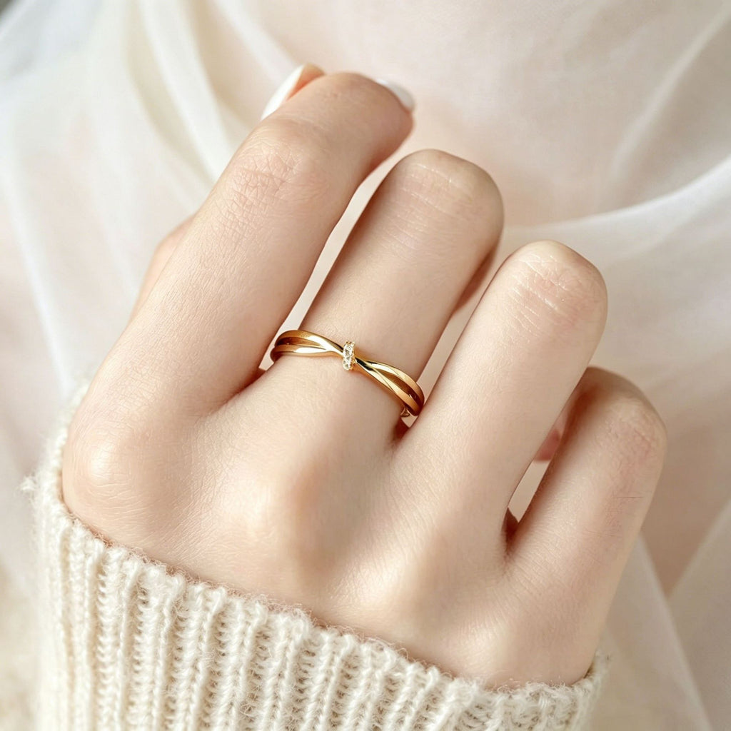vintage golden silver twist ring