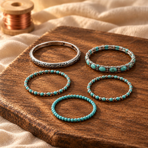 Bohemian Turquoise Beaded Bracelet Set