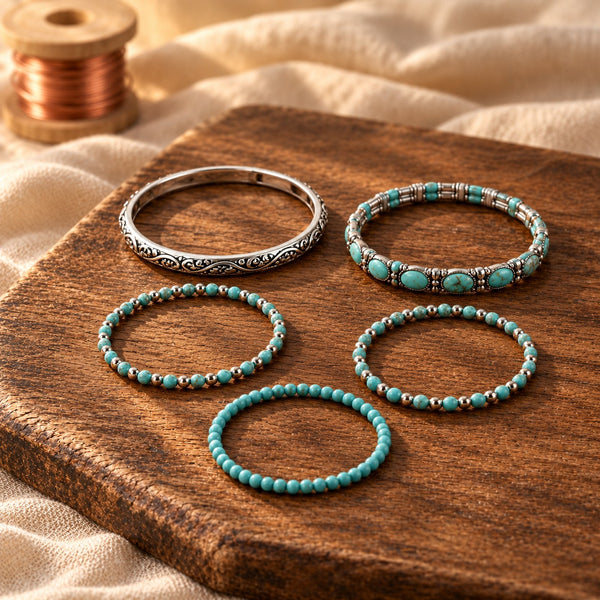 Bohemian Turquoise Beaded Bracelet Set