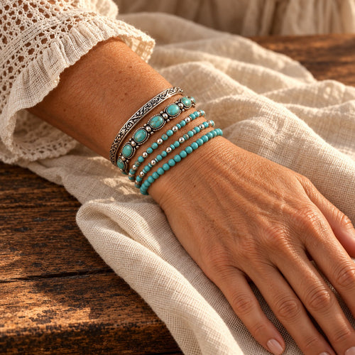 Bohemian Turquoise Beaded Bracelet Set