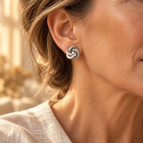 Classic Silver Knot-Shaped Stud Earrings