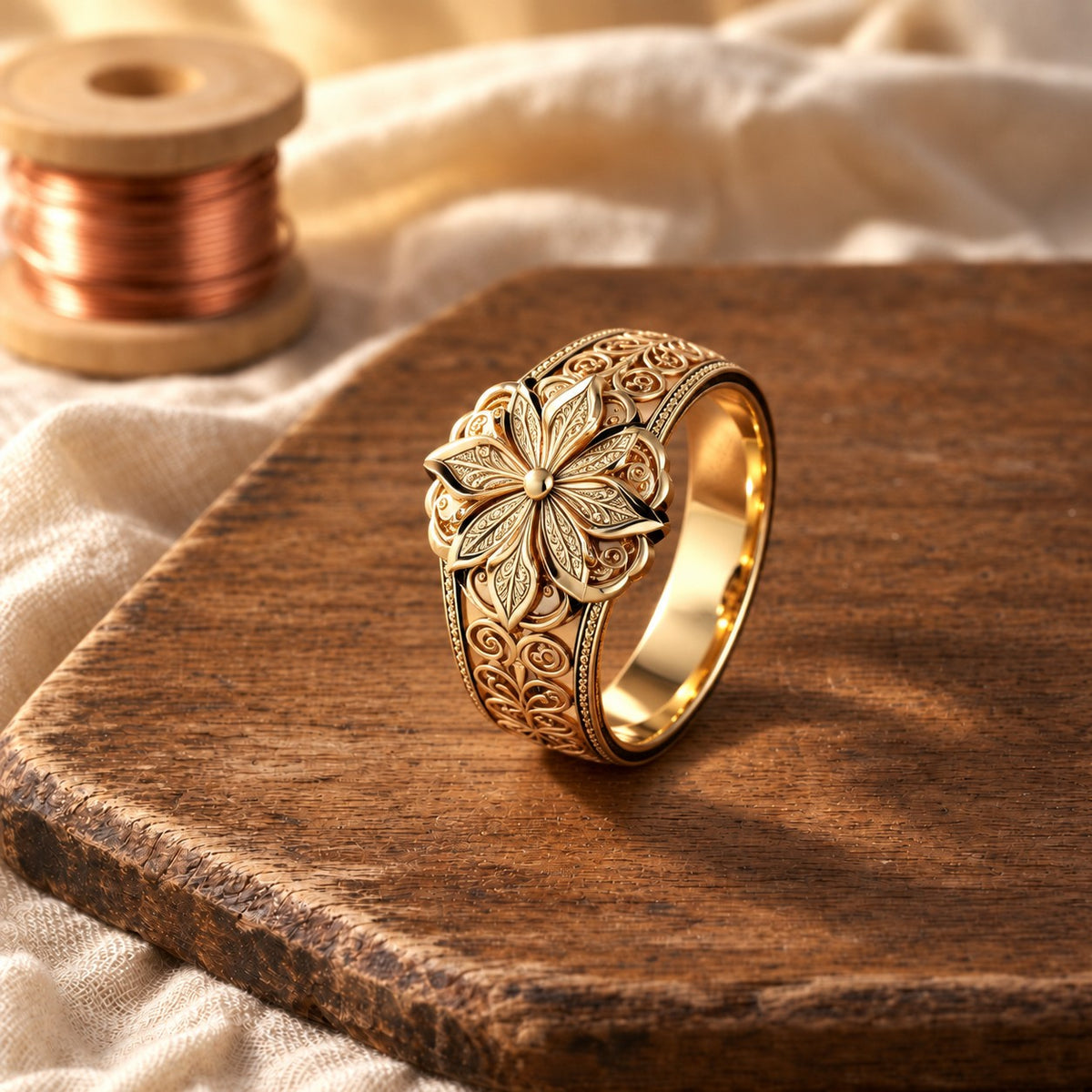 Exotic Floral Zirconia Gold Ring