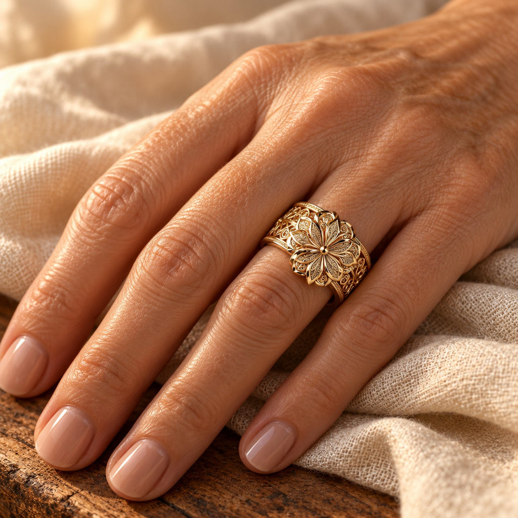 Exotic Floral Zirconia Gold Ring