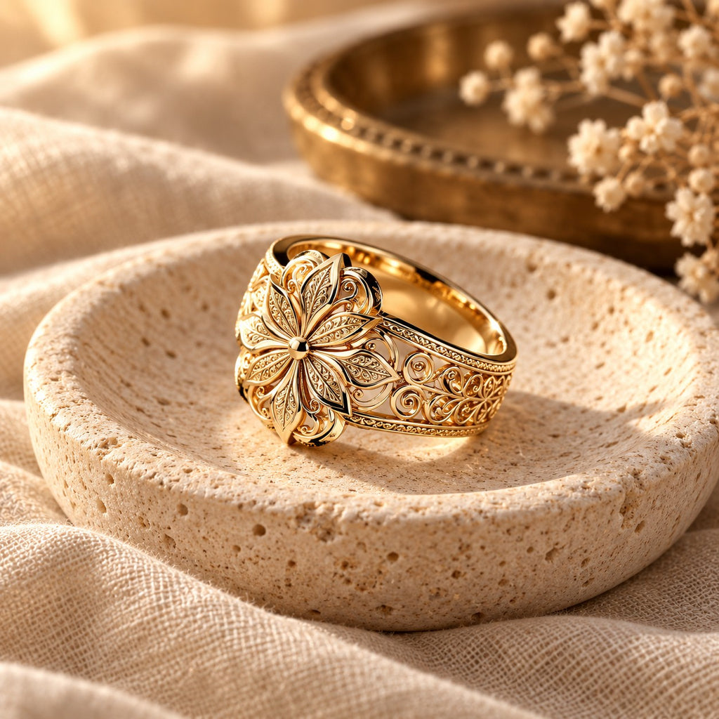 Exotic Floral Zirconia Gold Ring