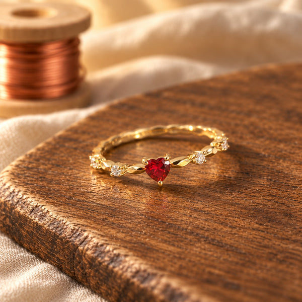 Gold Ruby Heart Ring