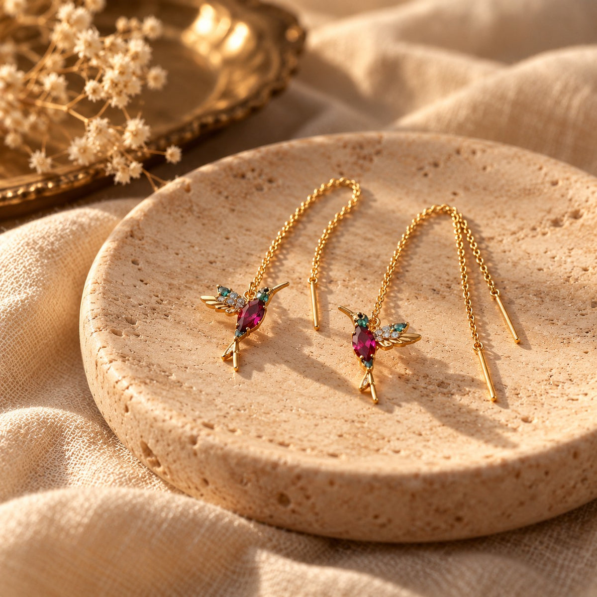 Hummingbird Enamel and Zirconia Earrings