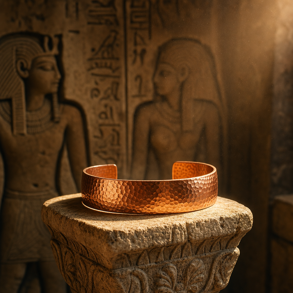 Copper cuff on an old stone pillar