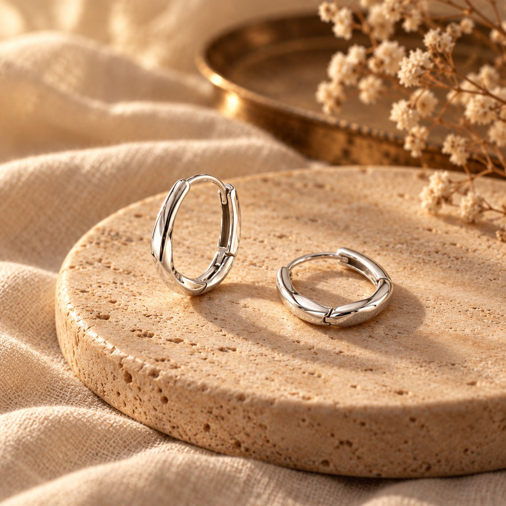 Silver-Tone Round Huggie Earrings