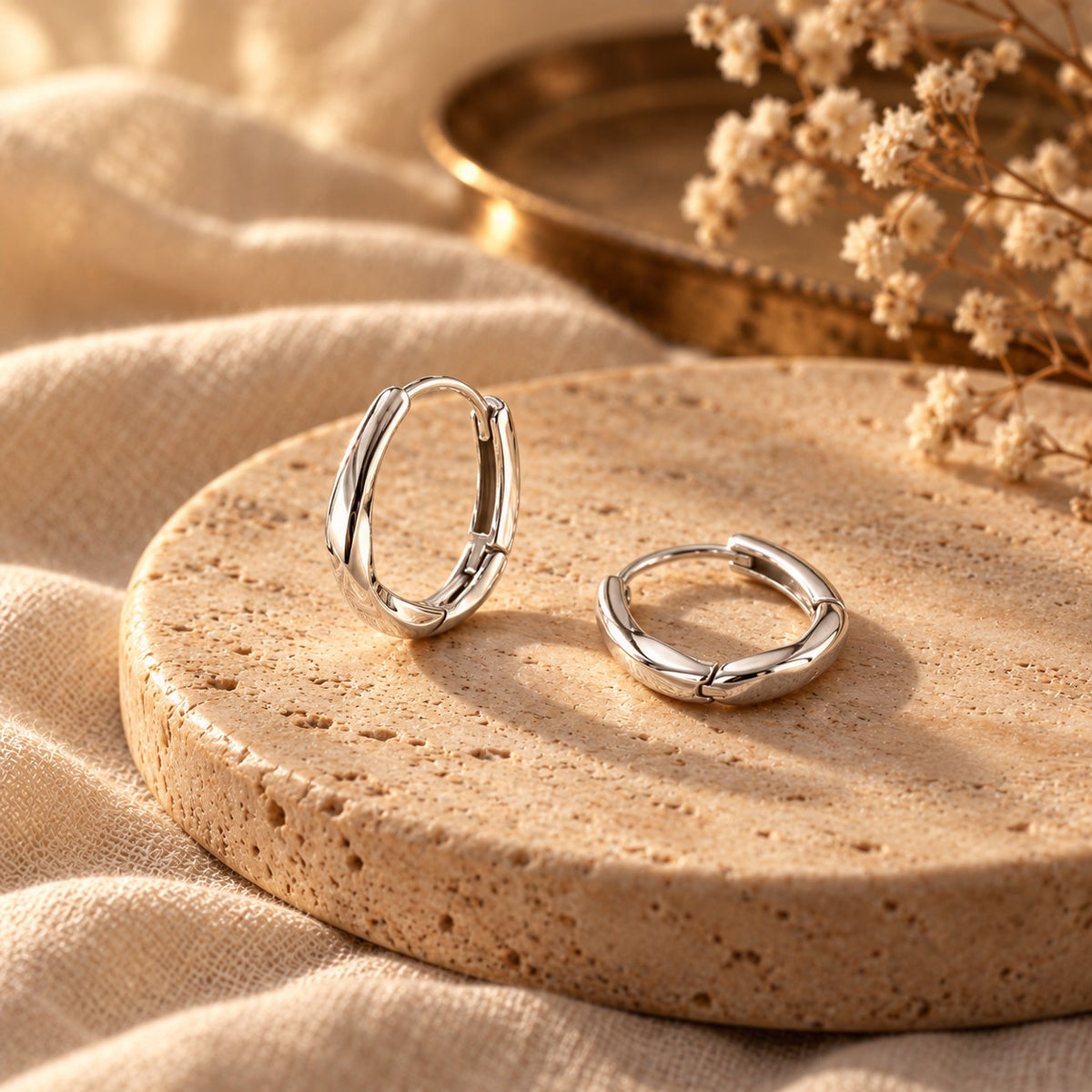 Silver-Tone Round Huggie Earrings