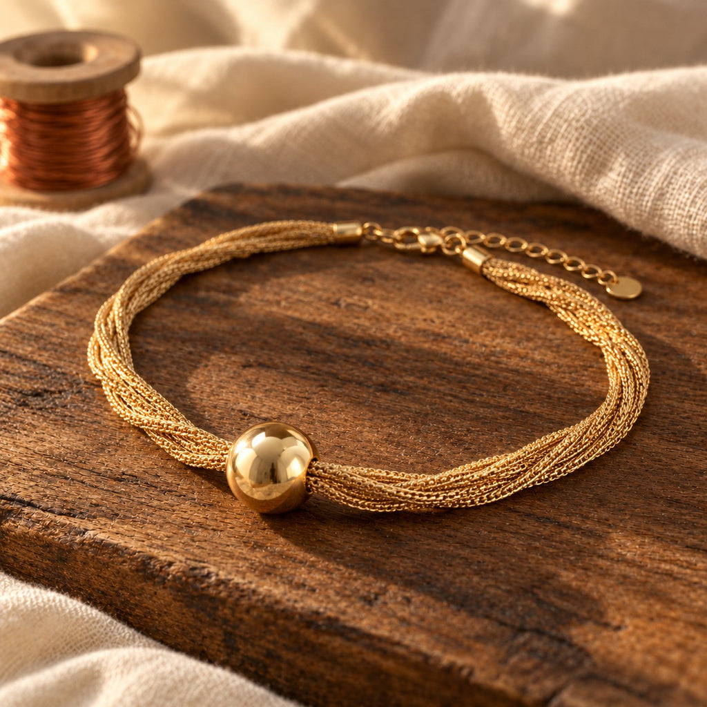 Vintage Gold Multi-Strand Ball Pendant Necklace