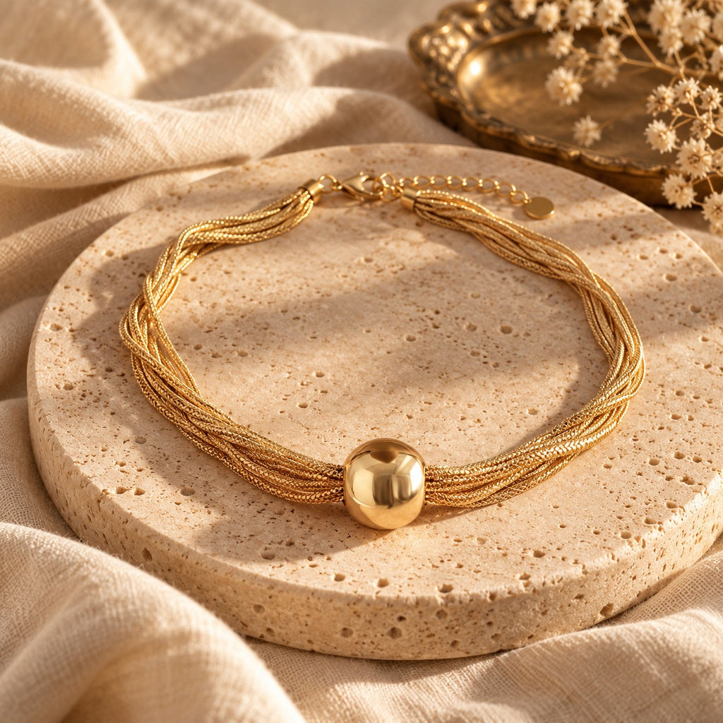 Vintage Gold Multi-Strand Ball Pendant Necklace