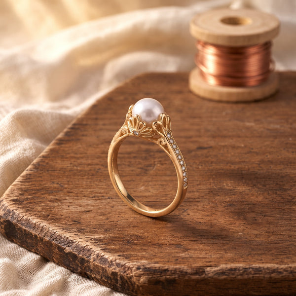 Vintage Gold Pearl Centerpiece Ring