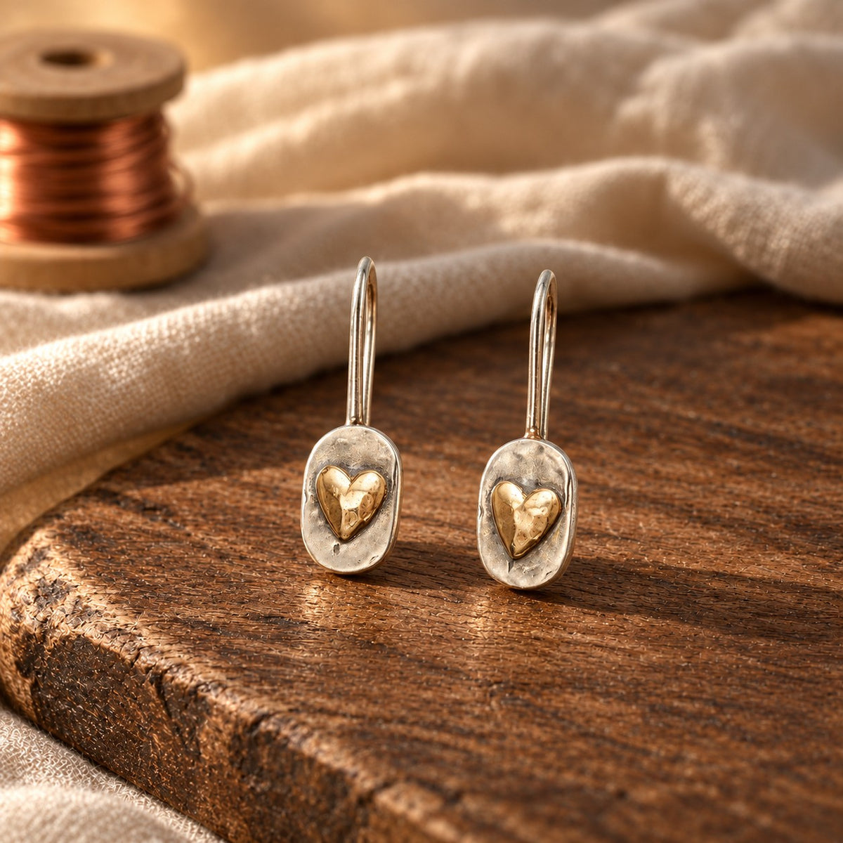 Vintage Golden Heart Silver Earrings