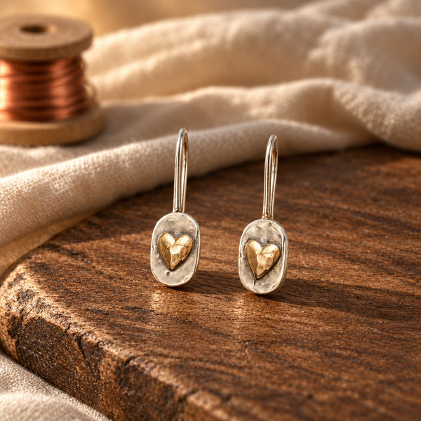 Vintage Golden Heart Silver Earrings